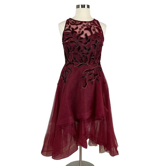 Adrianna Papell Women's Cocktail Dress Size 16 Red Sequined Tulle Fit and Flare - Picture 1 of 14